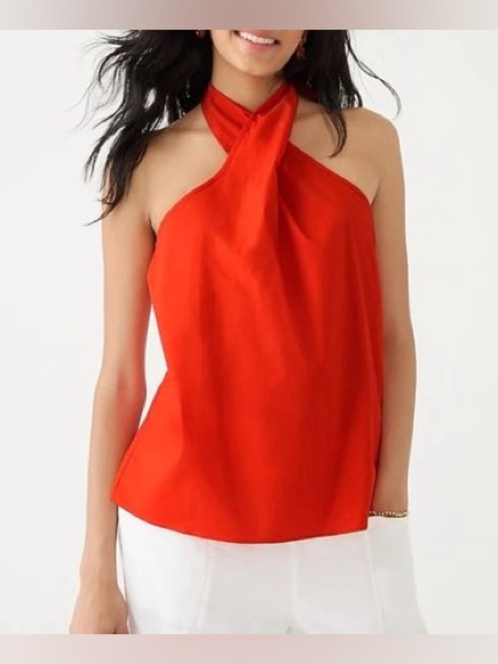 J Crew Orange Organic Cotton Poplin Beach Summer Halter Top